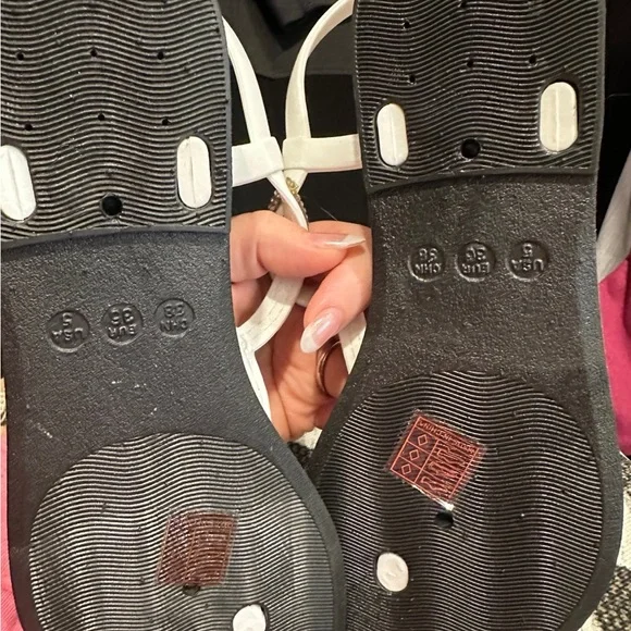 White T-Strap Sandals with Crystal Embellishments - Picture 4 of 4